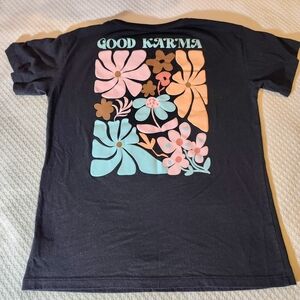 Wonder Nation Good Karma Black Tee with Floral Graphic